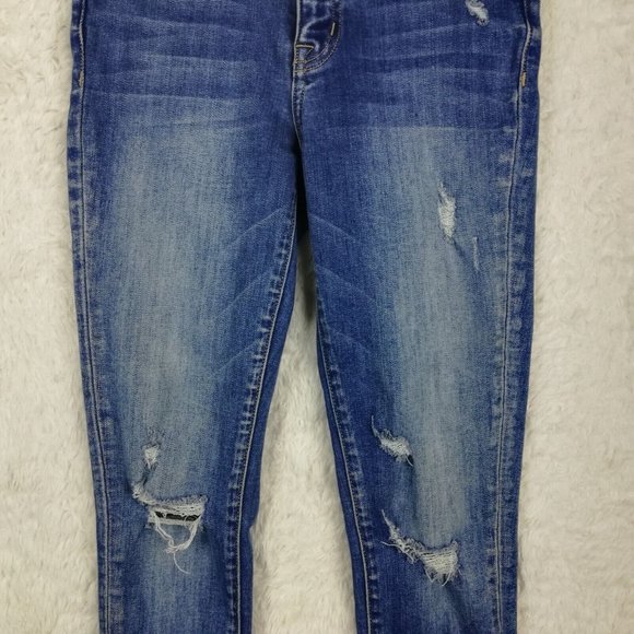 Flying Monkey Womens Jeans Skinny Blue Denim Ripped Raw Hem‎ Light Wash 25 - Picture 5 of 12